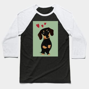 Cute Cartoon Dachshund with Three Red Hearts Baseball T-Shirt